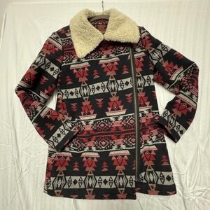 Sun & Shadow Aztec Sherpa Collar Jacket Women's Small ‎ Southwest Boho Coat